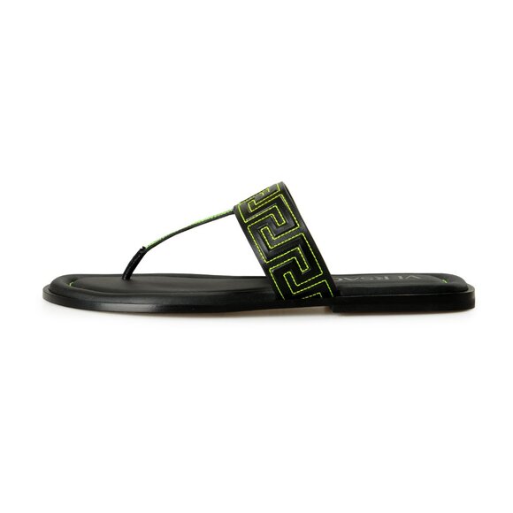 Versace Men\'s Black & Green Leather Pool Slide Flip Flops Shoes US 8 IT 41 main image 7